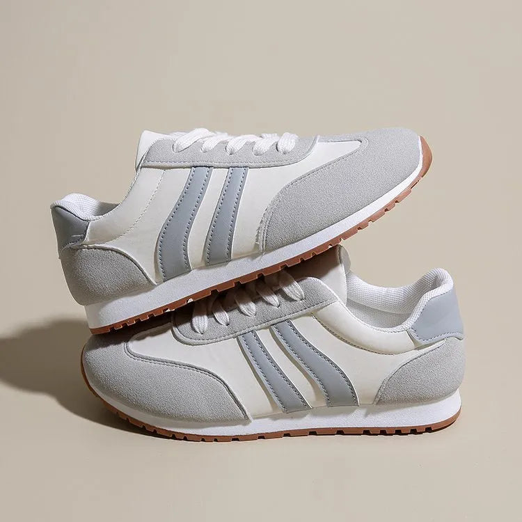 Leisure Sports Cortez Stripes shoes in blue and gray, flat heel, round toe, rubber sole, artificial PU upper