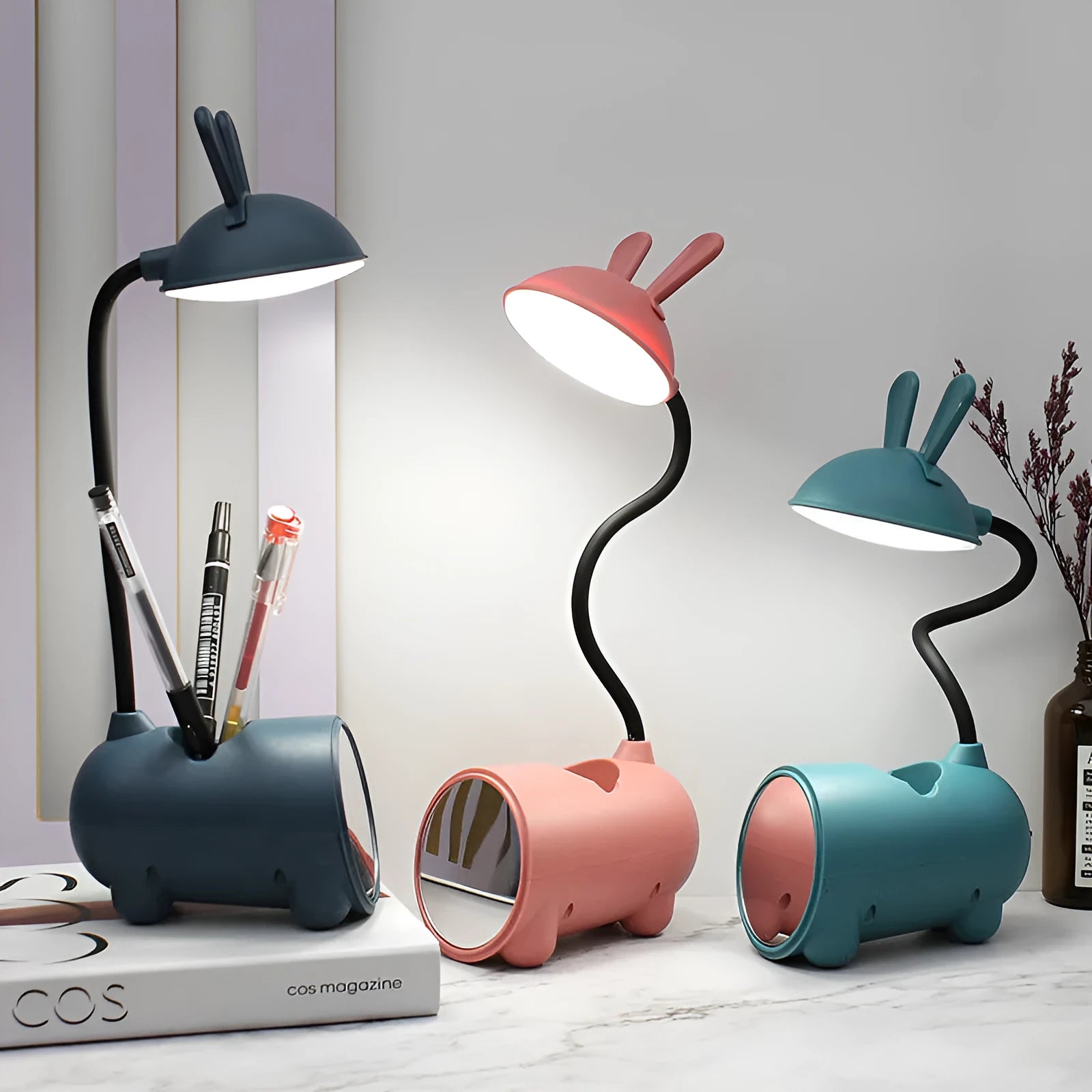 Cartoon design desk lamp with built-in pen container in green colour