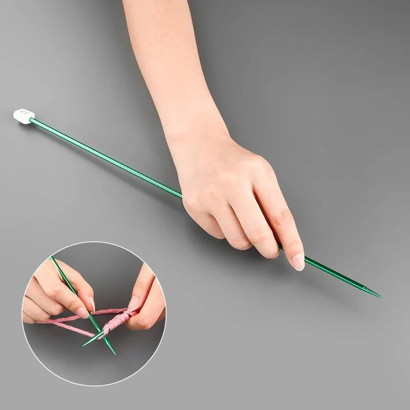 Set of lengthened crochet hooks in thirteen sizes from 2.0mm to 10.0mm, each with a protective end cap.