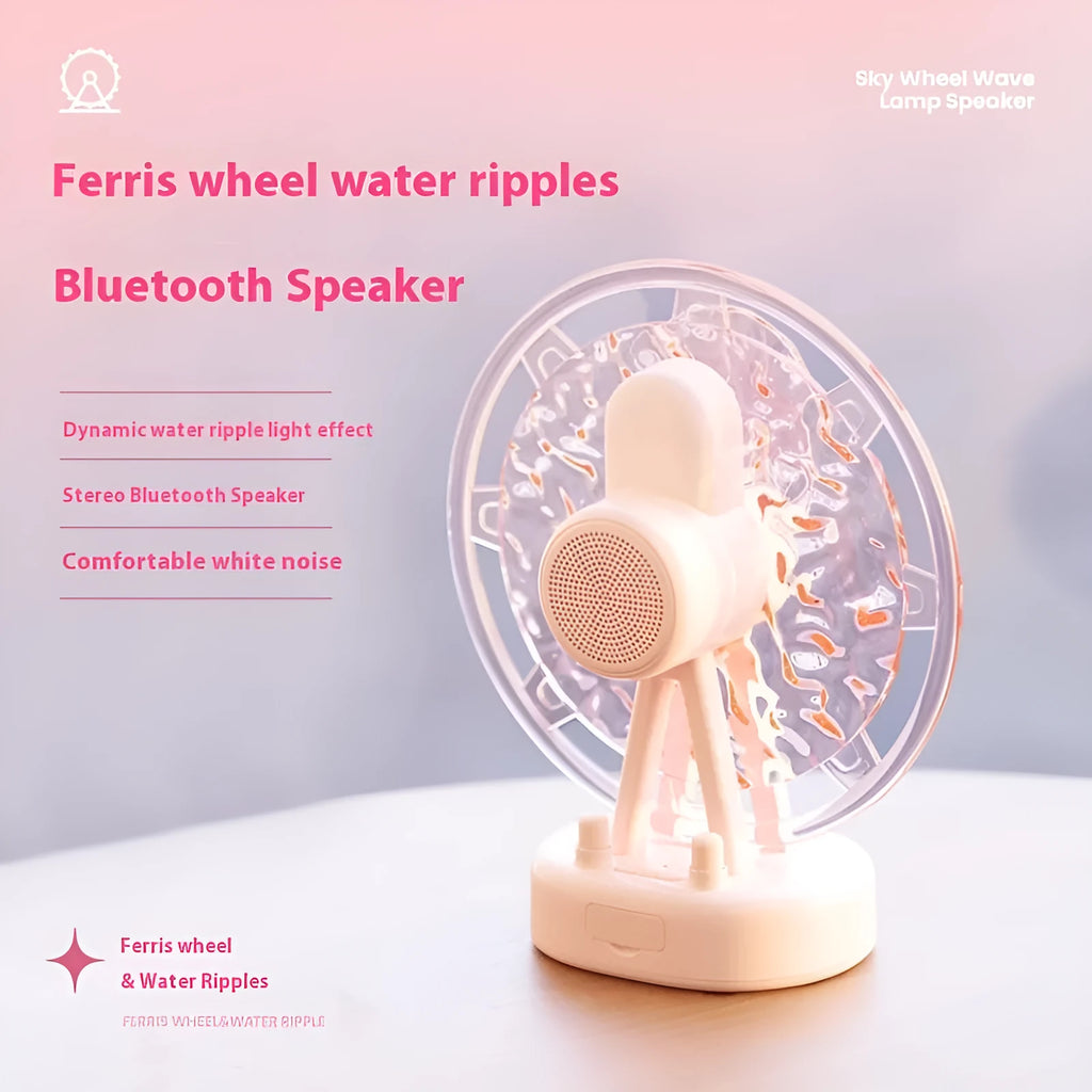 Ferris wheel water ripple Bluetooth speaker with colourful atmosphere light in pink on a white background