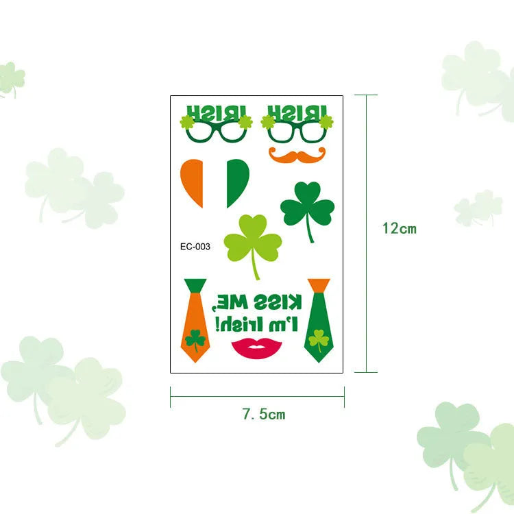 St. Patrick's Day clover design temporary tattoo sticker for children measuring 120 by 75mm
