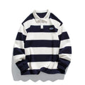 Hong Kong style lapel polo shirt with striped matching sweater design in pearl cotton