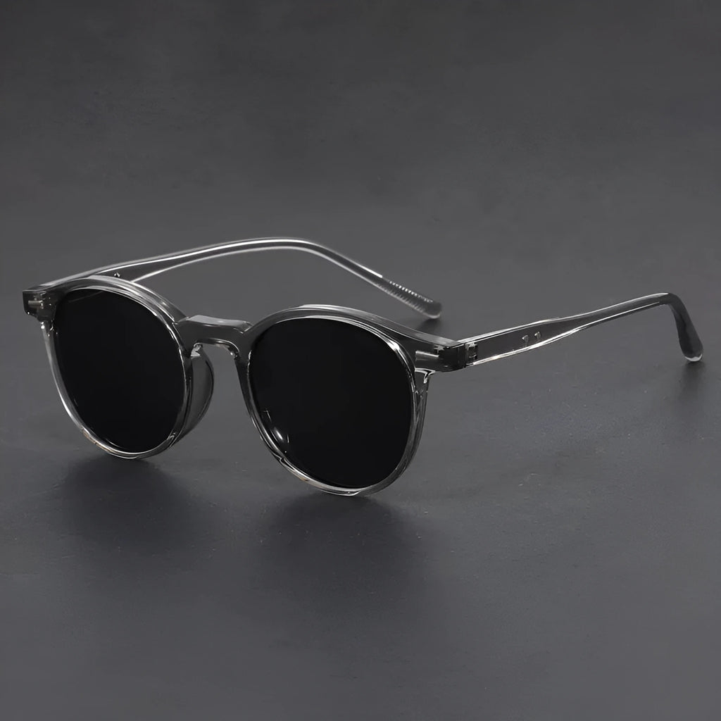 Ultra-light round frame retro sunglasses with polarised UV protection lenses in Sand Black colour