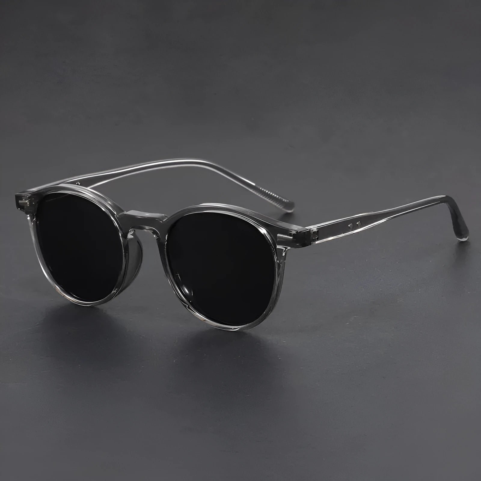 Ultra-light round frame retro sunglasses with polarised UV protection lenses in Sand Black colour