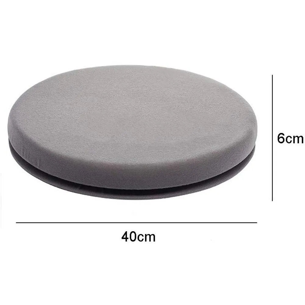 Grey car seat cushion with 360-degree rotation feature and non-slip base on a car seat.