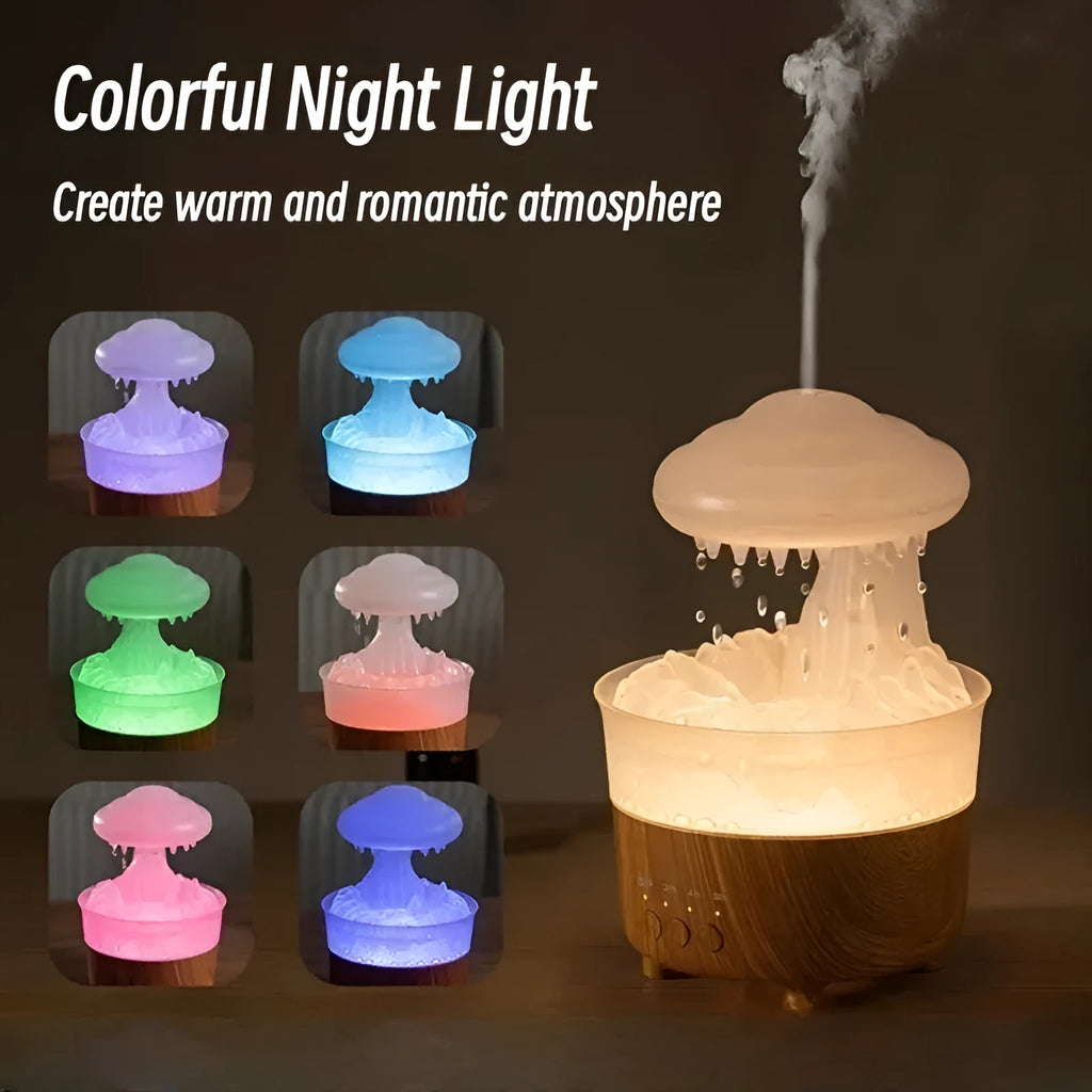 Rain cloud shaped ultrasonic humidifier with aromatherapy diffuser and 7 colour LED night light
