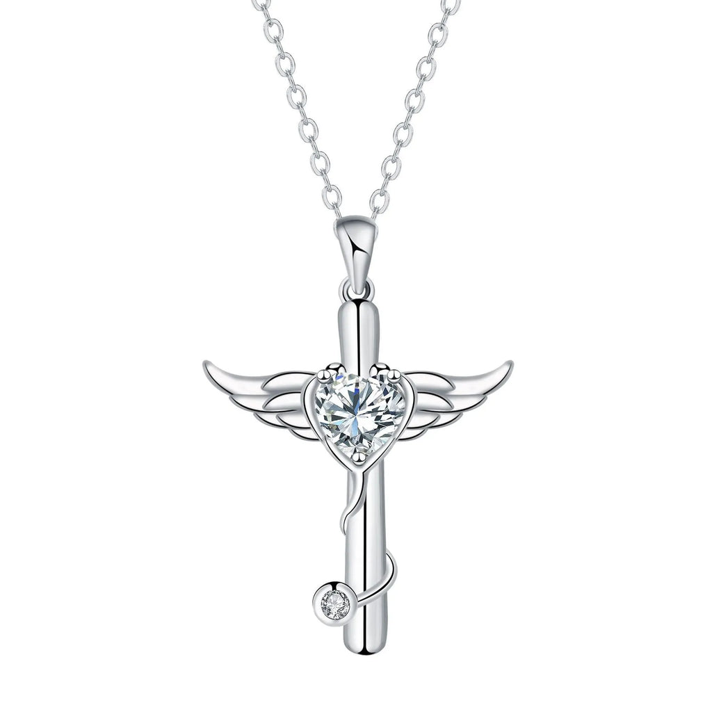 Women's copper stethoscope necklace with wings design in red diamond or white diamond finish