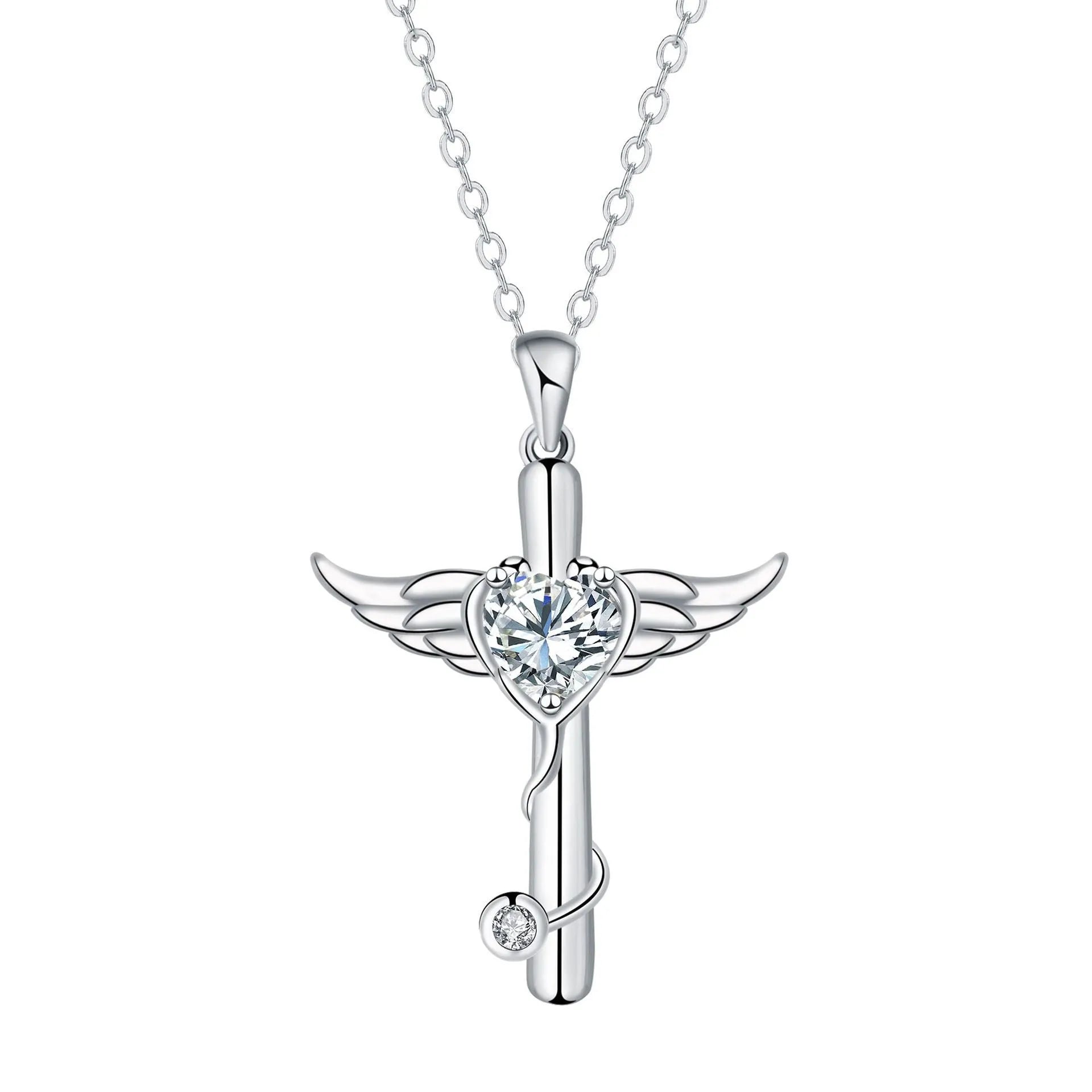 Women's copper stethoscope necklace with wings design in red diamond or white diamond finish