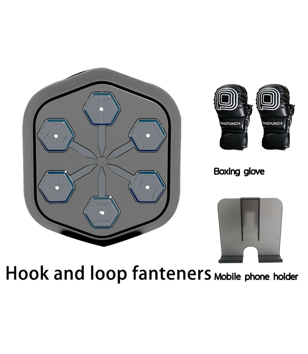 Black smart boxing machine with Bluetooth connection and Velcro fastening for fitness training