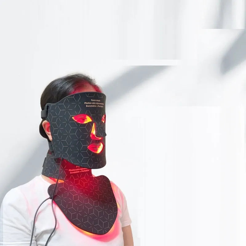 LED photon rejuvenation beauty mask with neck piece, 240 lamp beads each, black colour, scarf set option