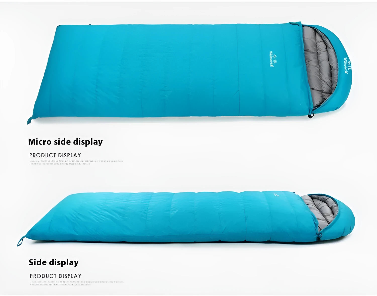 Black adult down sleeping bag with white goose down filling and tear-resistant nylon construction