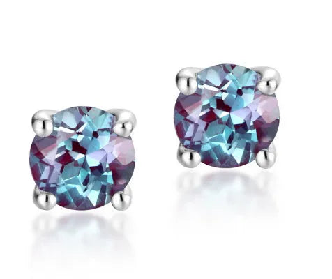 925 silver ear studs with cultivated alexandrite stones in geometric design