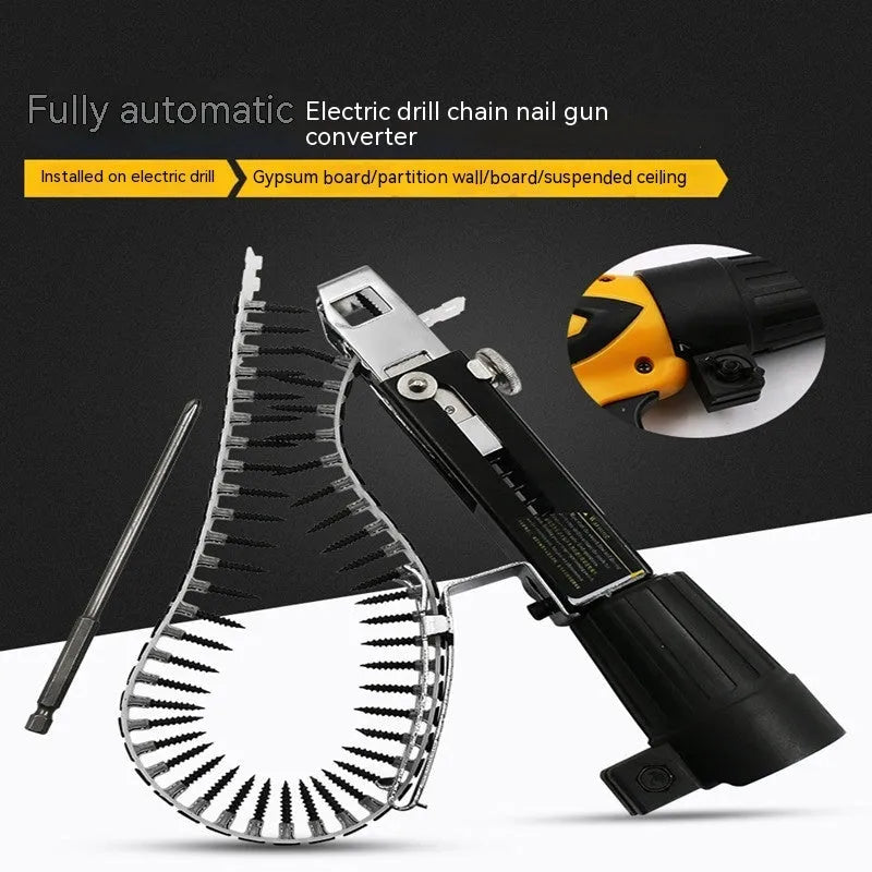 Chain screw gun head automatic nail gun electric screwdriver with metal construction and gun rack