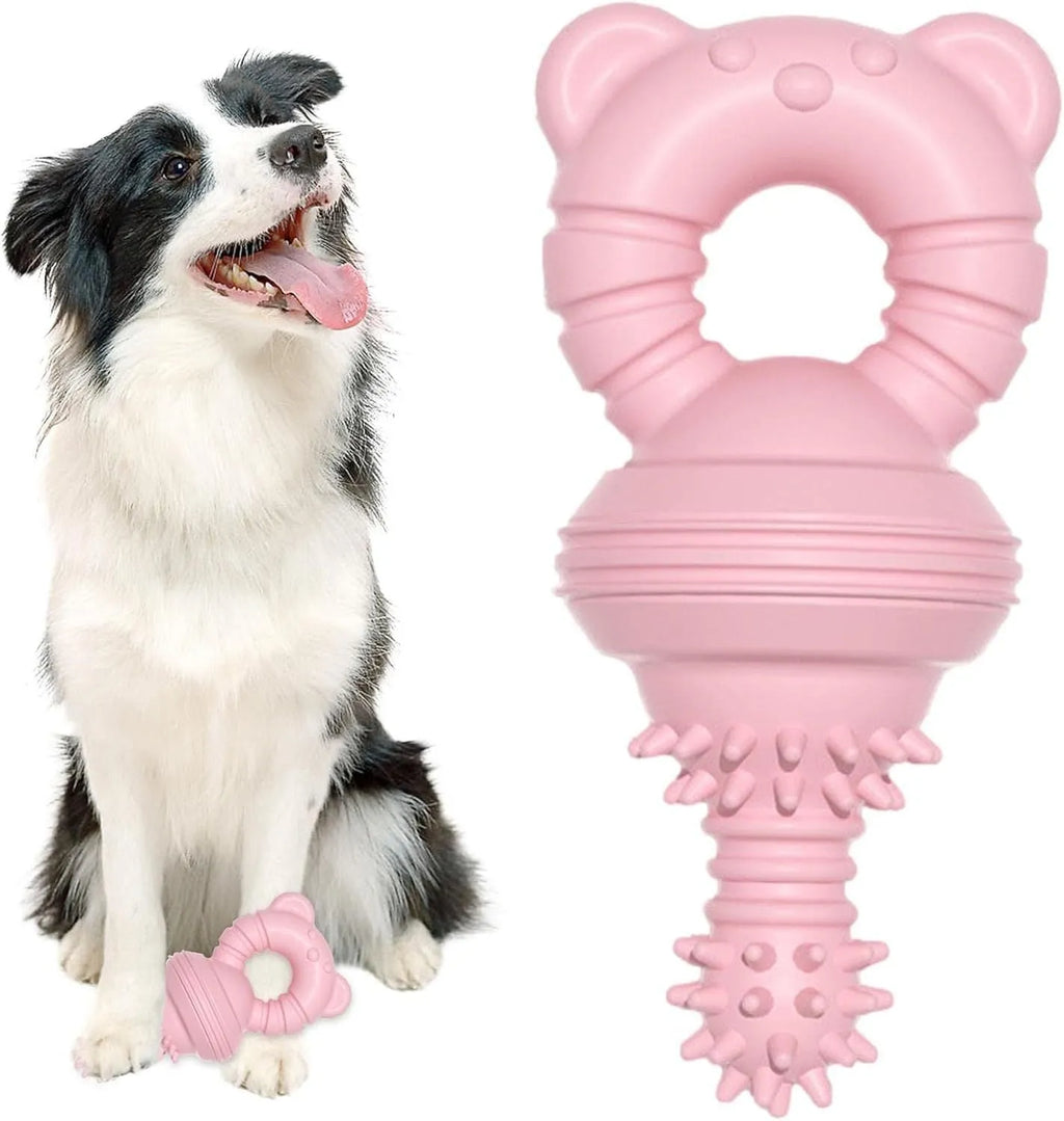 Blue rubber dog chew toy with molar cleaning texture, shown next to a measuring tape indicating 13.5cm size.