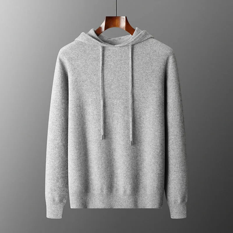 Men's light grey cashmere hooded sweatshirt and trousers two-piece set
