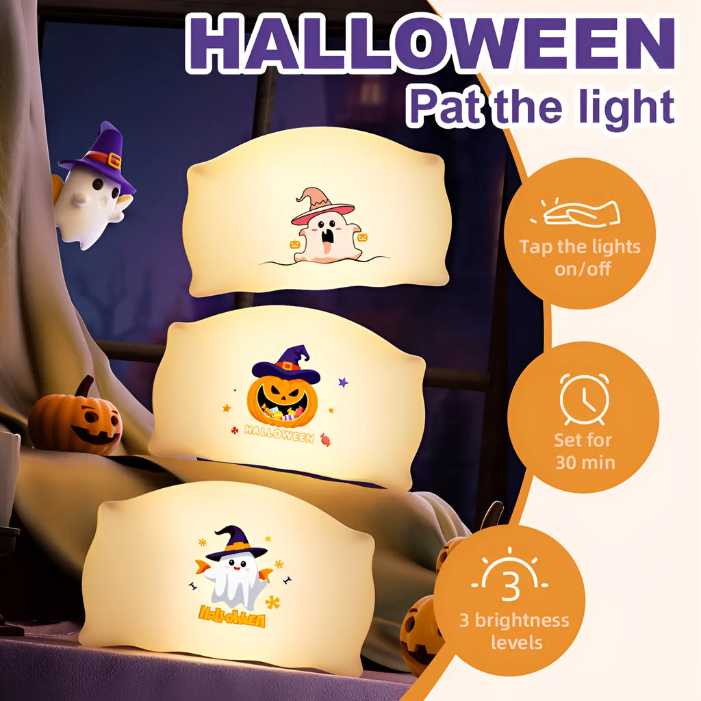 Cartoon Halloween ghost table lamp with USB-C charging port and warm LED light