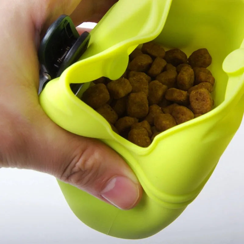 Silicone pet treat bag with clip and magnetic opening for dog training snacks