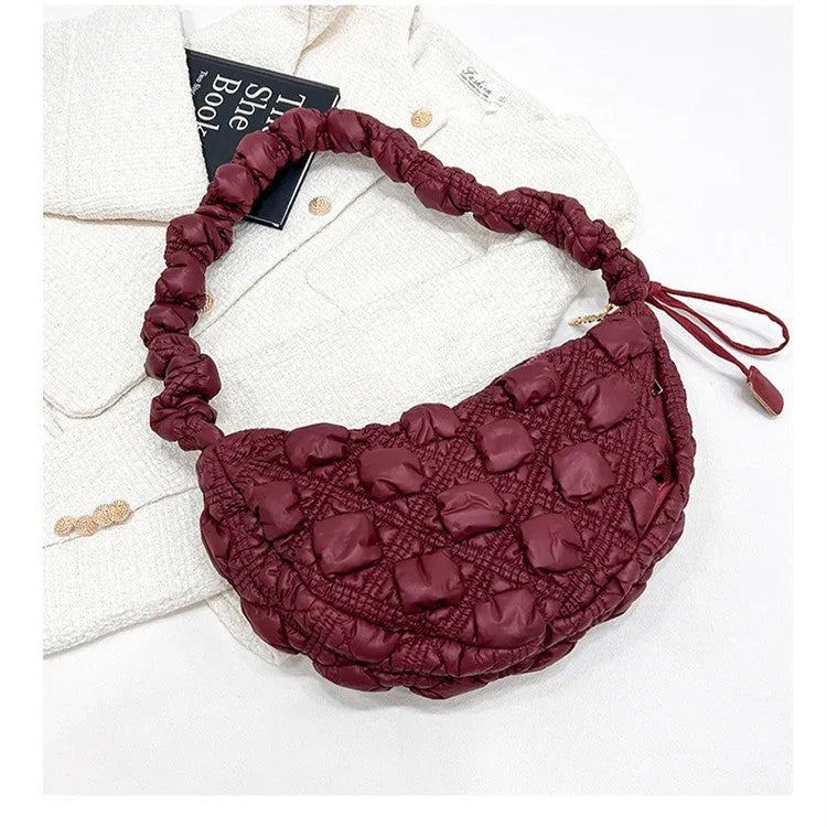 Women's nylon underarm messenger bag in solid colour with adjustable shoulder strap