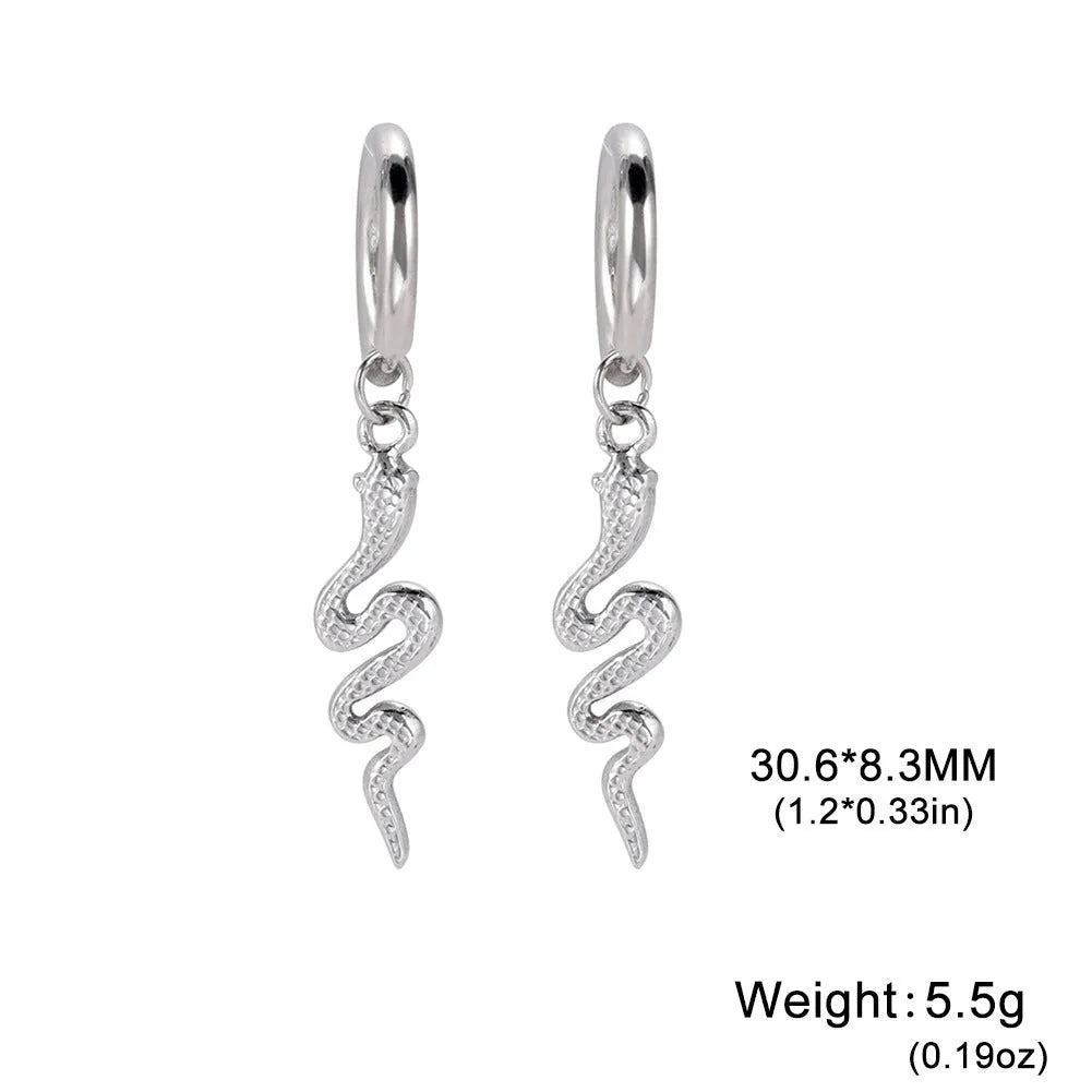Gold plated stainless steel snake-shaped vintage earrings with clip fastenings