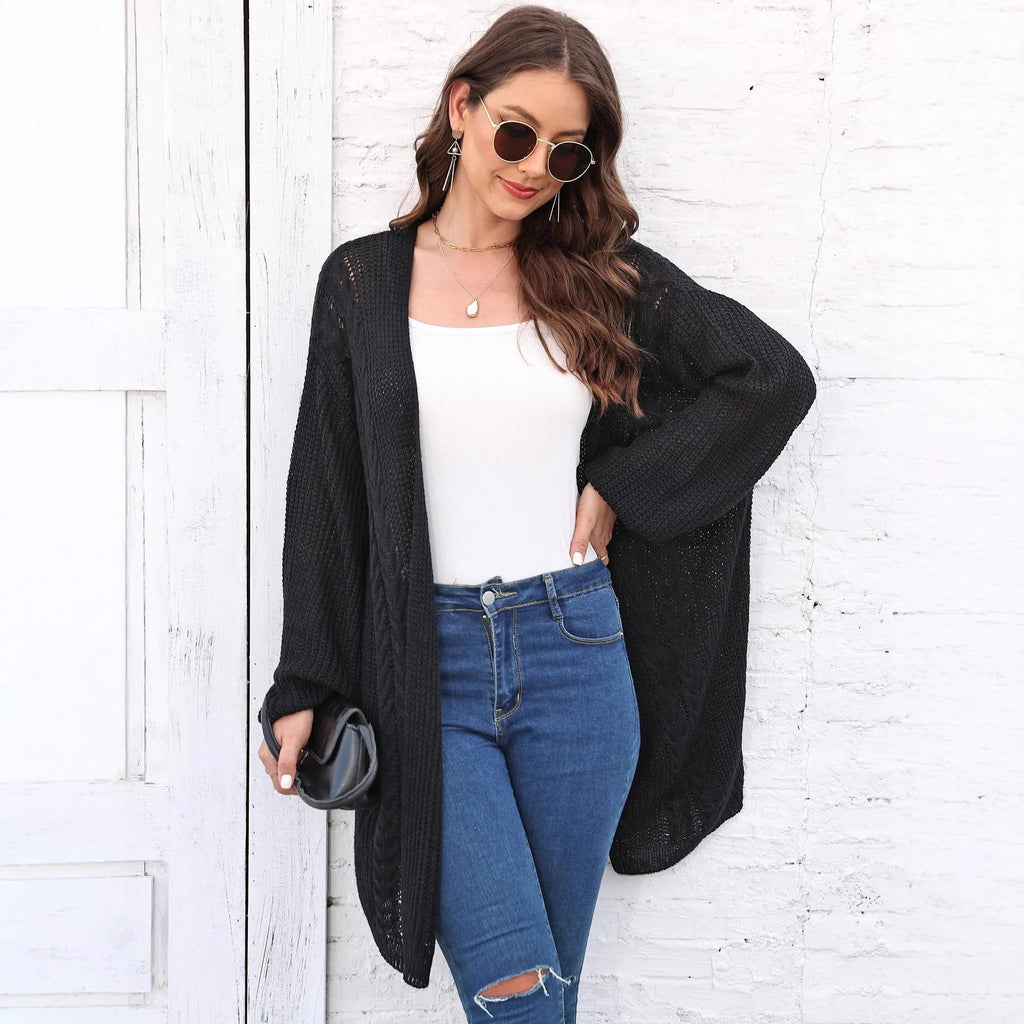 Women's loose fit acrylic sweater coat cardigan in solid colour options