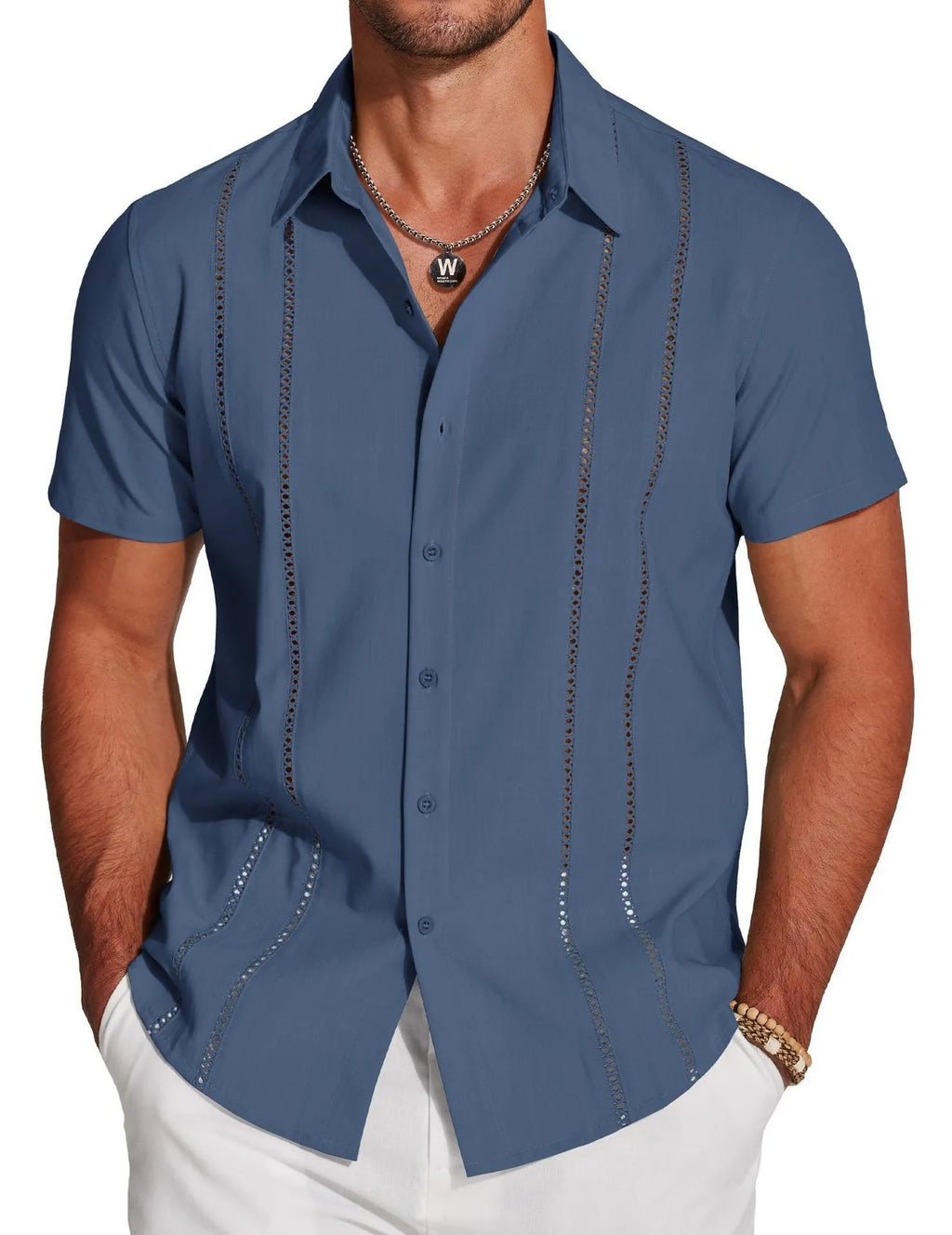 Men's slim fit digital printed short sleeve shirt with button front, available in multiple colours and sizes S to 6XL