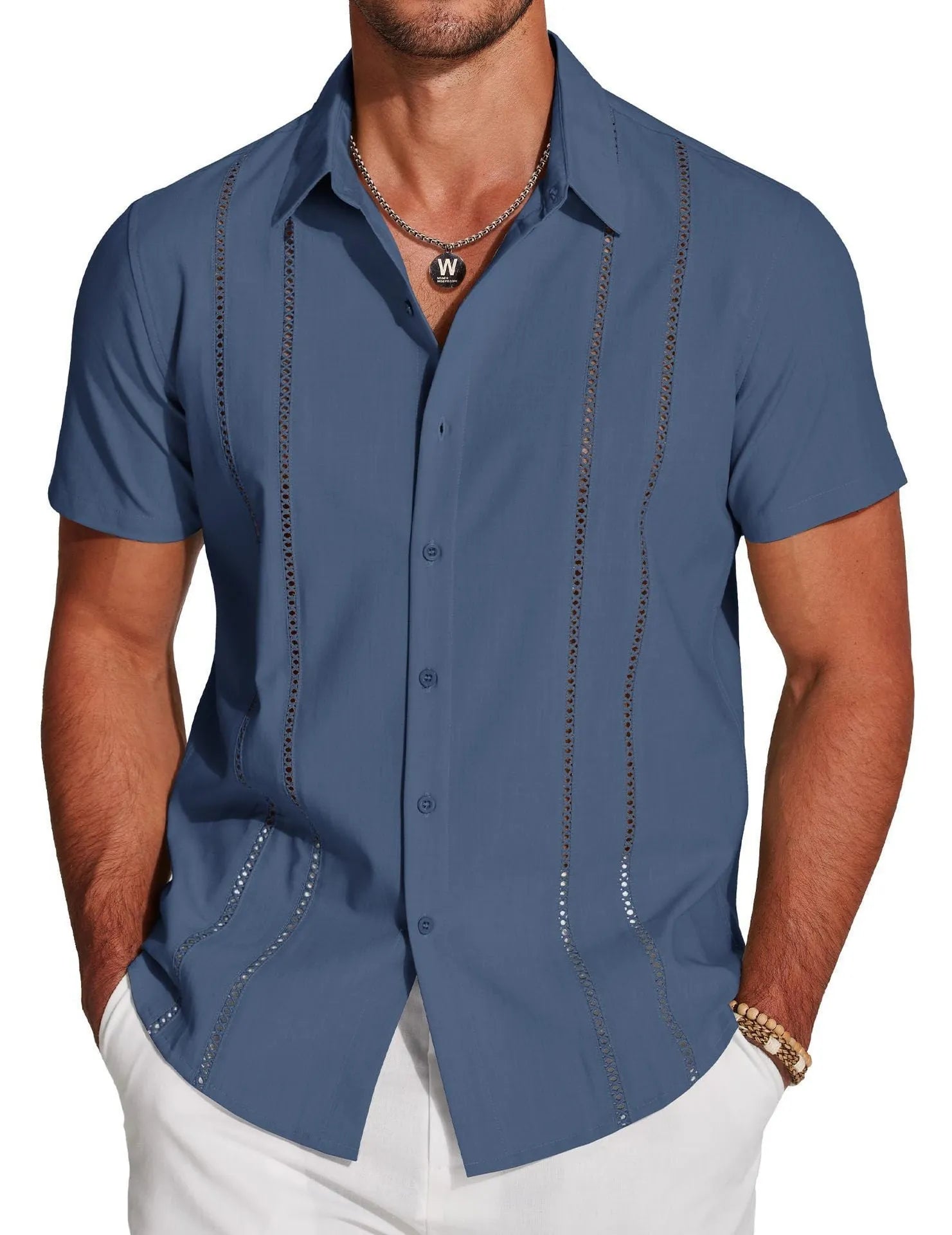 Men's slim fit digital printed short sleeve shirt with button front, available in multiple colours and sizes S to 6XL