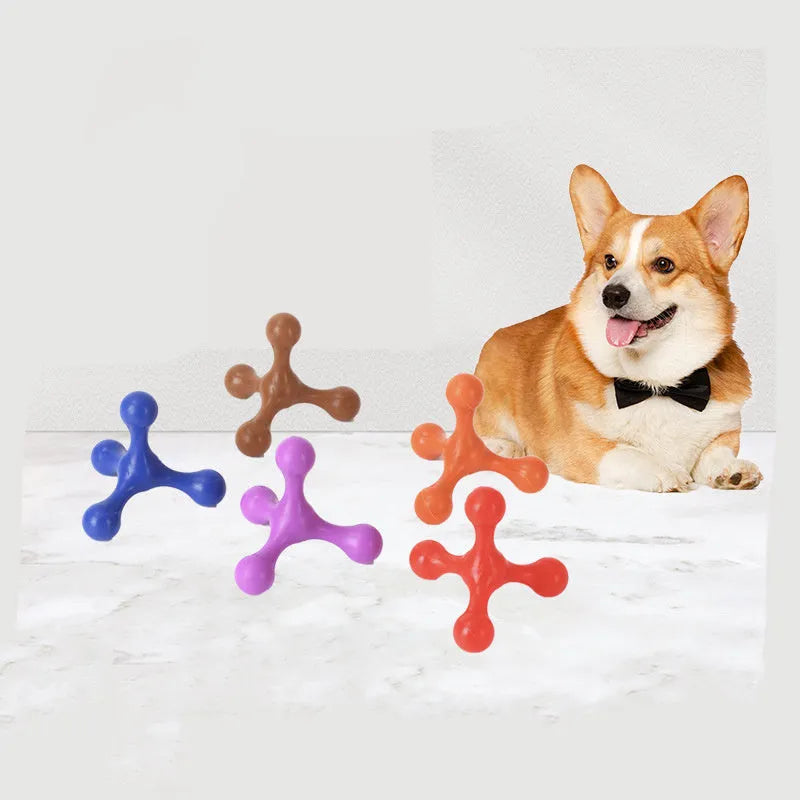 Blue silicone puppy chew toy with three legs for teething relief