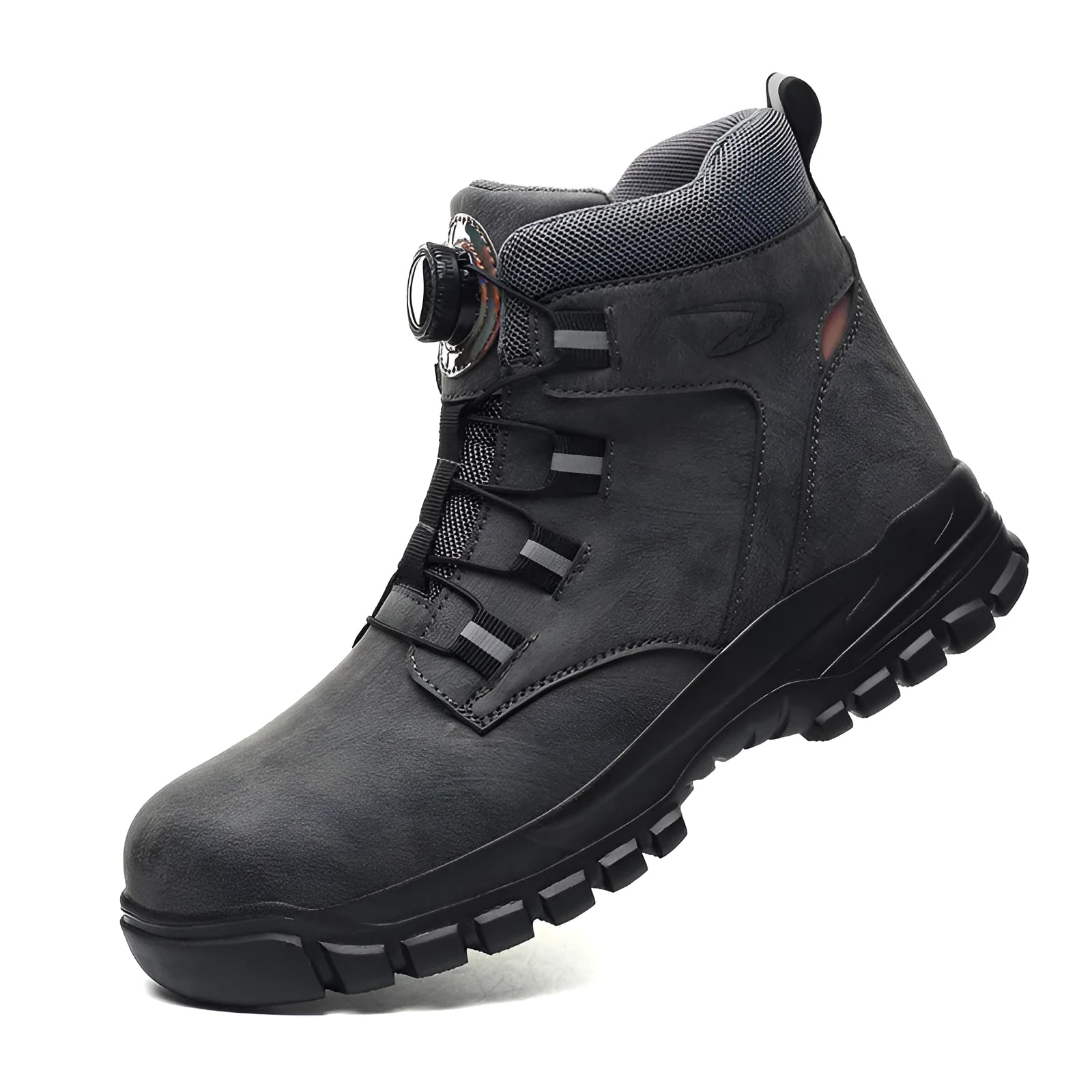 Men's lightweight labour protection safety shoes in black with leather upper and rubber sole
