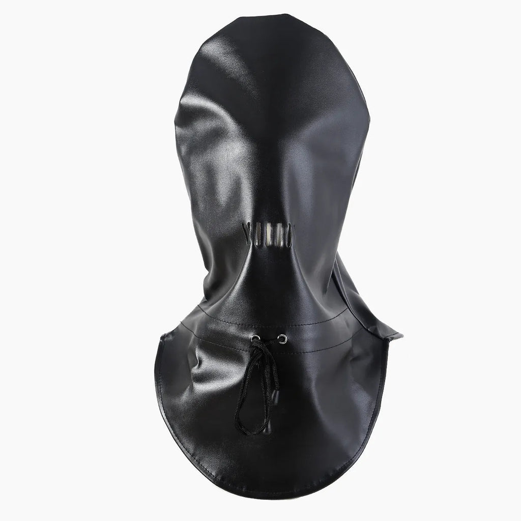 Black PU leather breathable mask with adjustable headgear for training and intimate scenarios