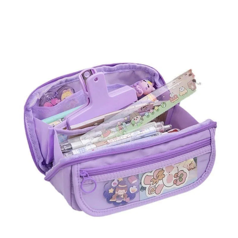 Korean-style canvas pencil box with ten-layer flip design in multiple colour options