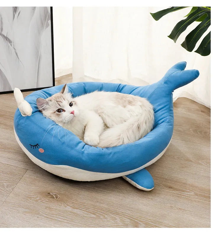 Duck-shaped pet bed sofa in blue or white colour for small dogs and cats