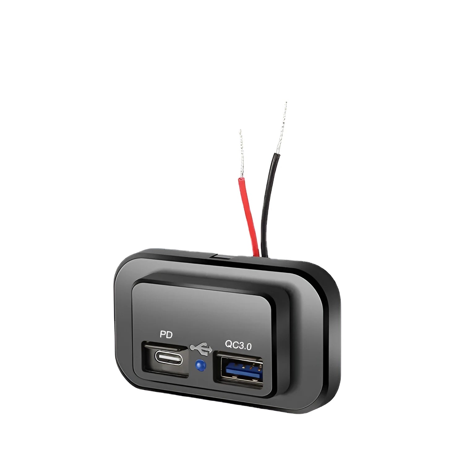 Black QC3.0 car charger with Type-C port for 36W fast charging in vehicles