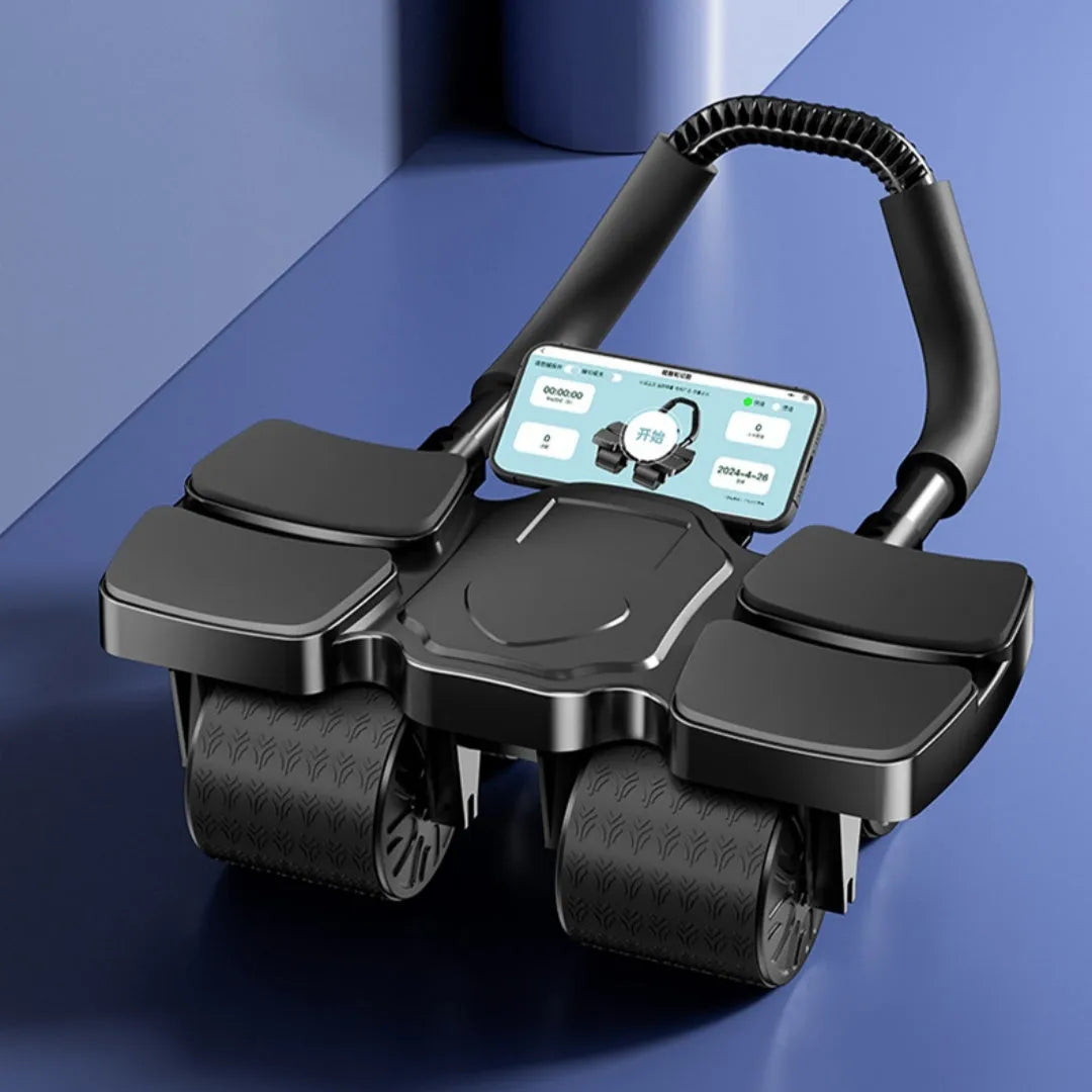 Automatic rebound abdominal wheel with four wheels in black, blue or orange colours