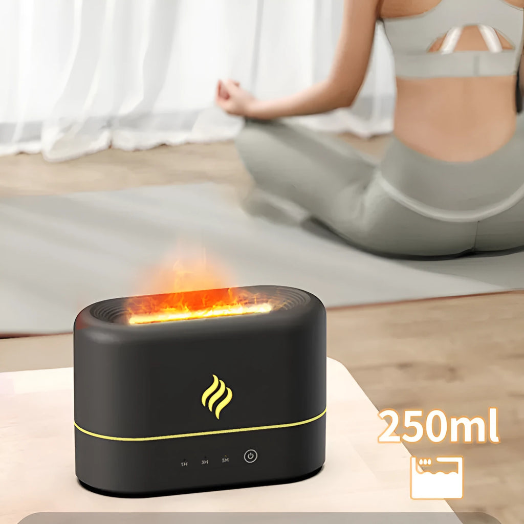 USB-powered aromatherapy humidifier with seven-colour flame effect and 0.5-1 litre water tank