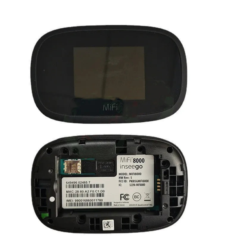 Black portable 4G WiFi router with compact design measuring 10x20x3cm