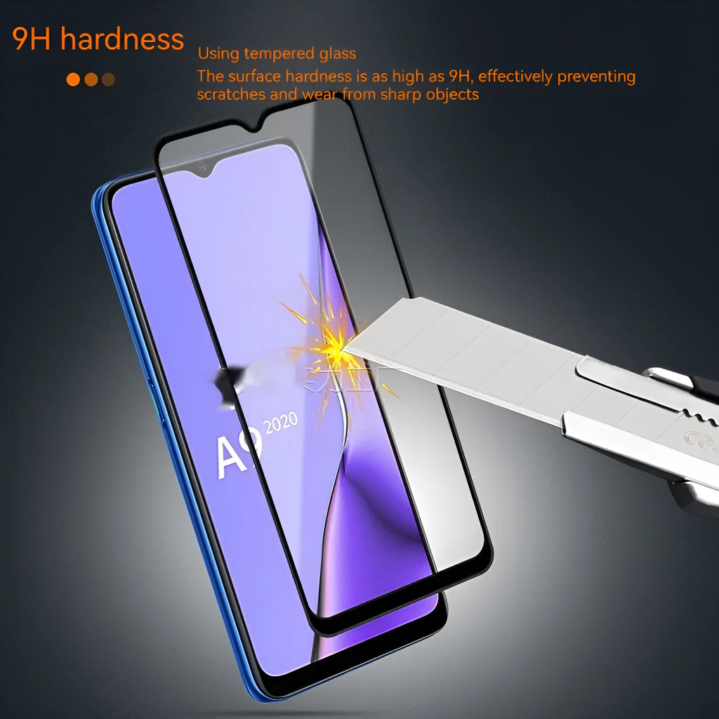 Full screen tempered glass screen protector for OPPO A9 2020 anti-fingerprint HD clear black