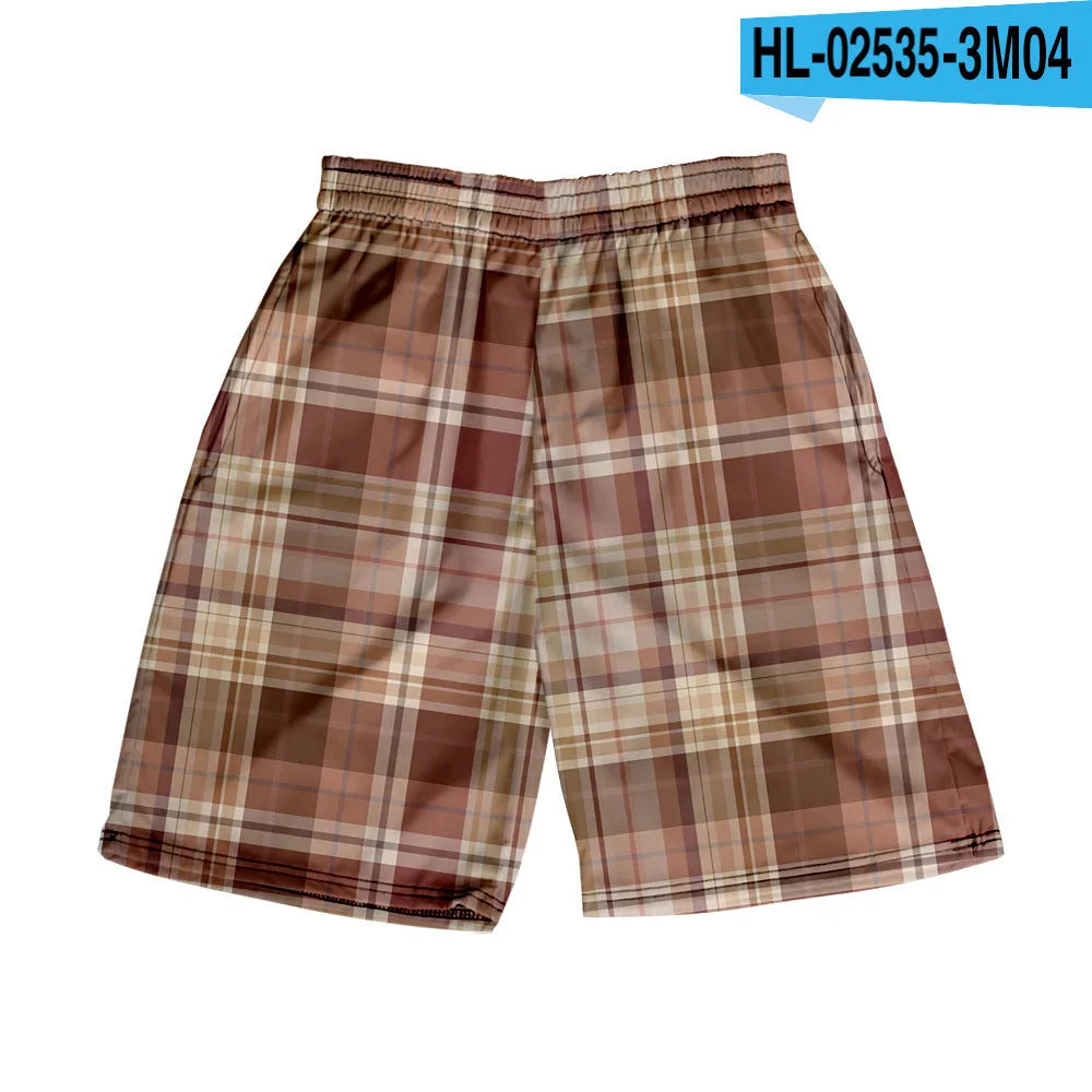 Men's plaid shorts with elastic waistband in polyester fabric available in multiple colour options