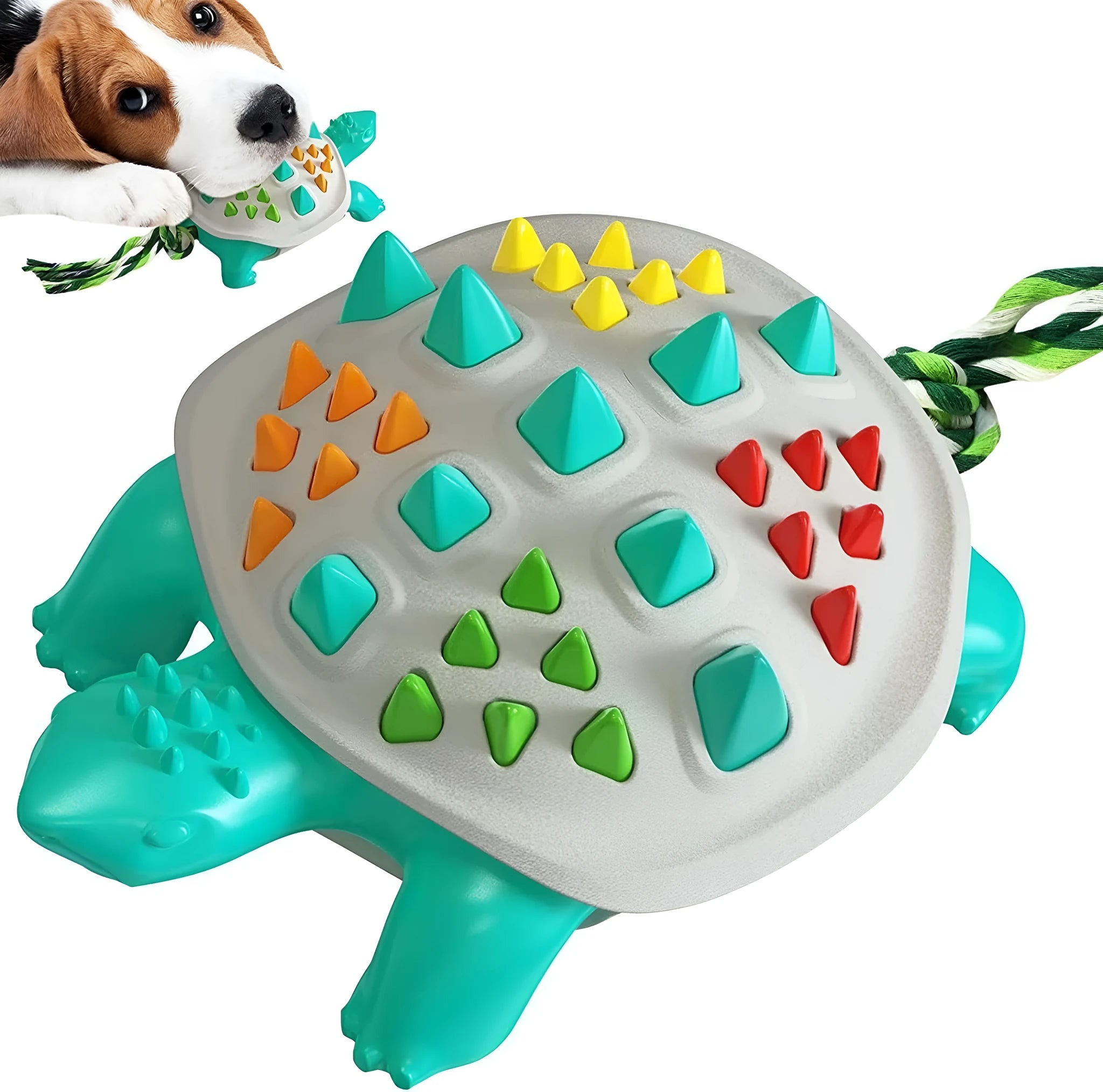 Natural rubber dog toothbrush chew toy with mint flavour and knot design for dental care and tug-of-war play