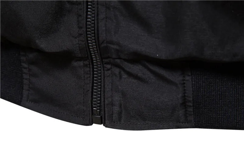 Men's solid colour casual lightweight polyester jacket shown in dark blue, black, and army green options