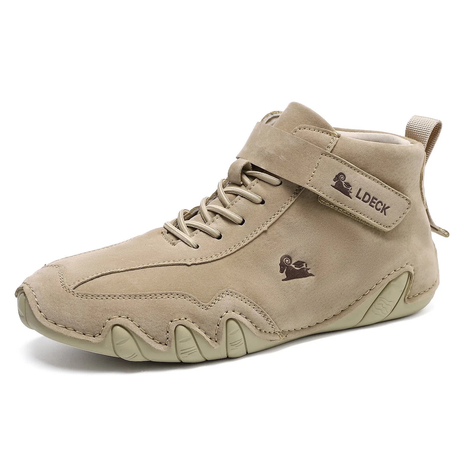 High-top octopus-style Martin boots in solid colour, microfiber upper with stitched seams, round toe, rubber sole