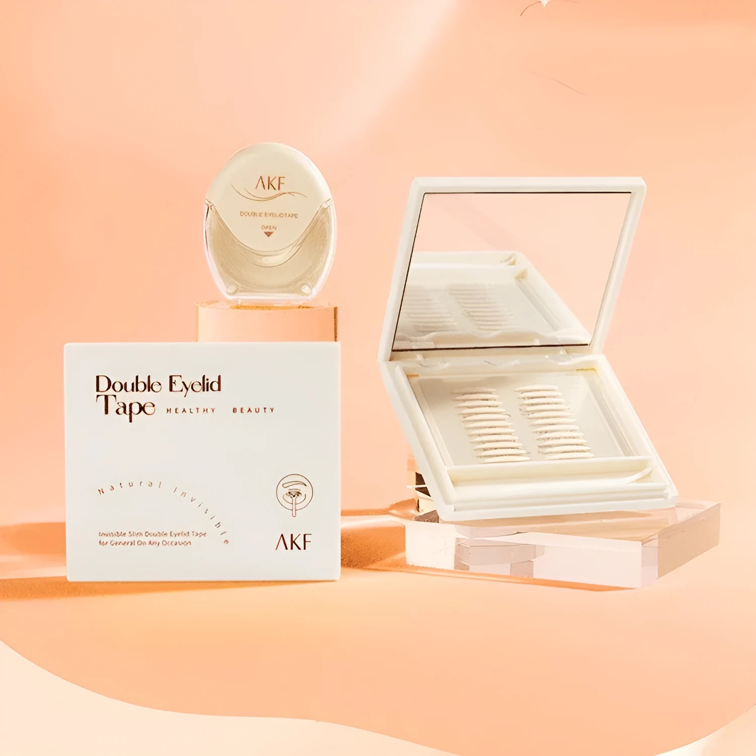 Roll of double eyelid stickers showing invisible lace design for natural eyelid definition