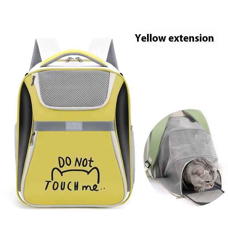 Outdoor pet bag expandable cat backpack PVC Oxford medium capacity contrast colour Beige
