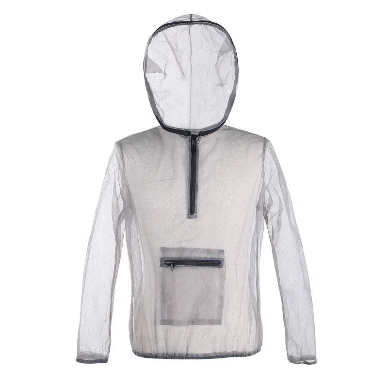 Breathable insect-proof mesh cloth jacket in smoky gray for outdoor hiking and fishing