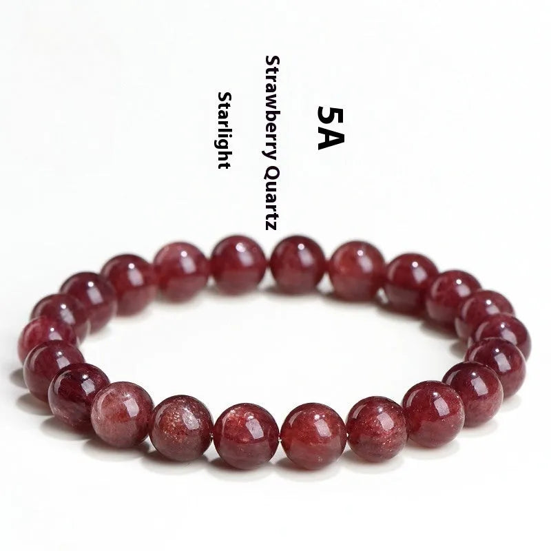 Natural strawberry quartz bracelet with geometric beads in starlight cherry red colour showing three bead size options