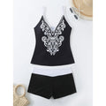 Black and rose red plus size female split swimsuit with briefs style for swimming.
