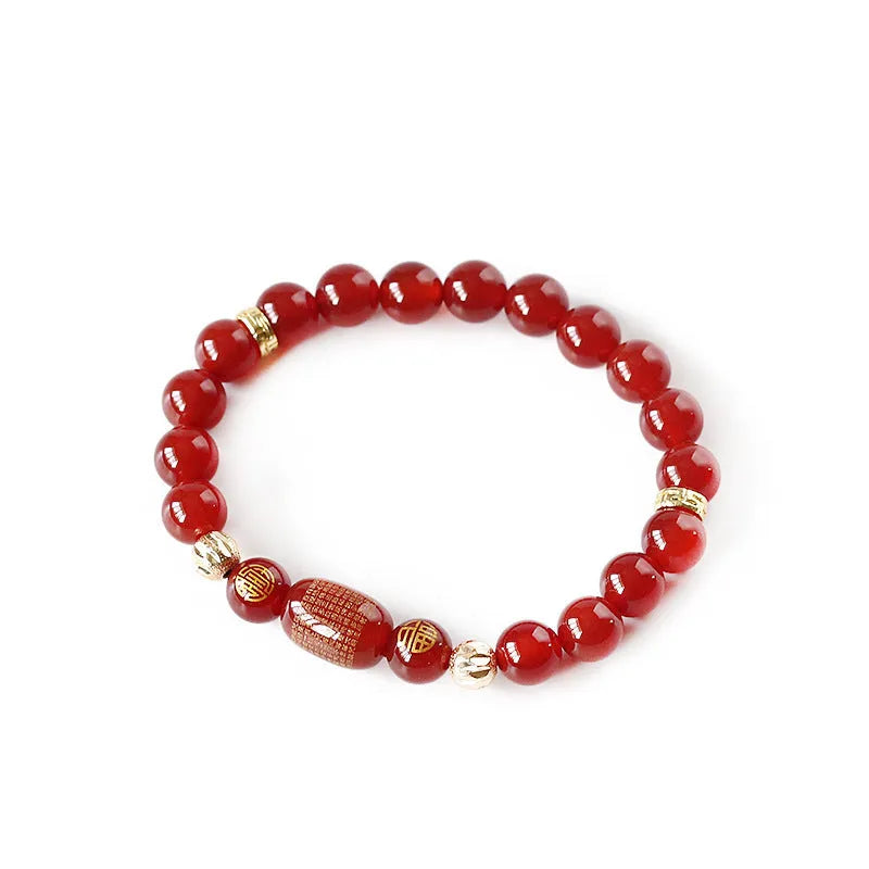 Red agate Guanyin bracelet edge rosary with auspicious patterns on polished agate beads