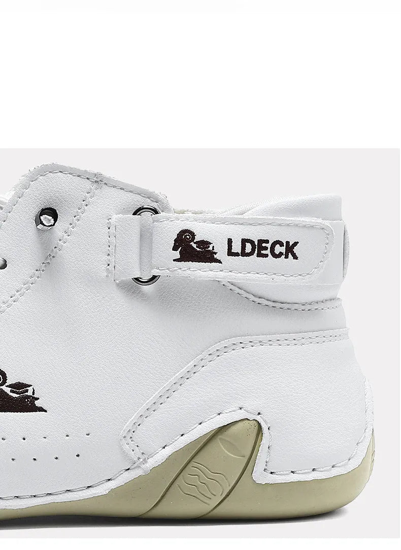 Men's high-top octopus design shoes in khaki, flat rubber sole, microfiber upper.