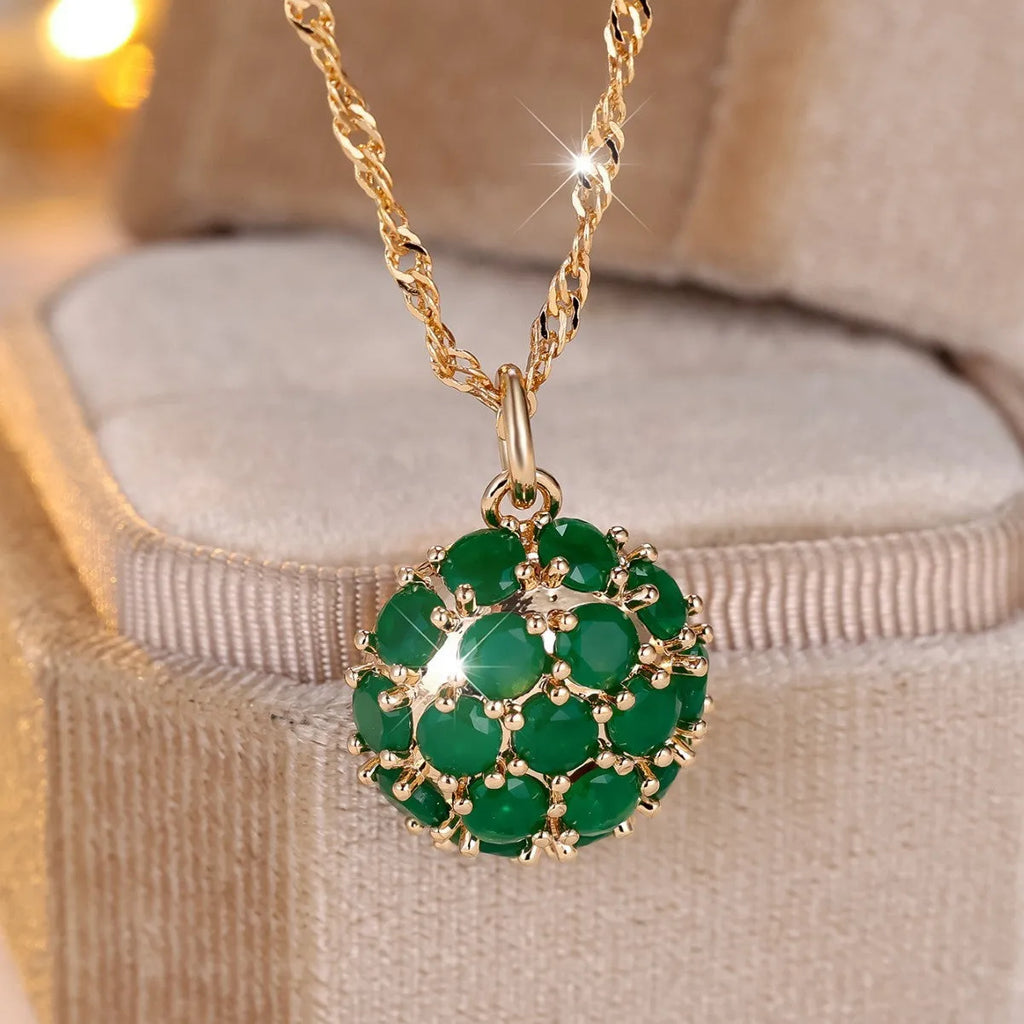 Round emerald diamond necklace with champagne gold electroplated finish on adjustable copper chain