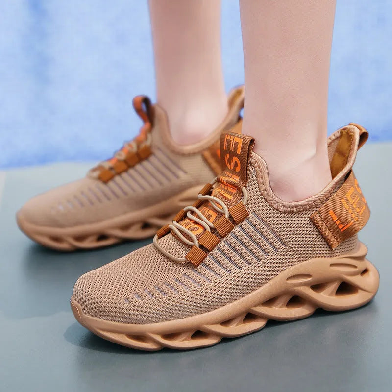 Children's street style sneakers with Velcro straps in black, khaki, or white colours