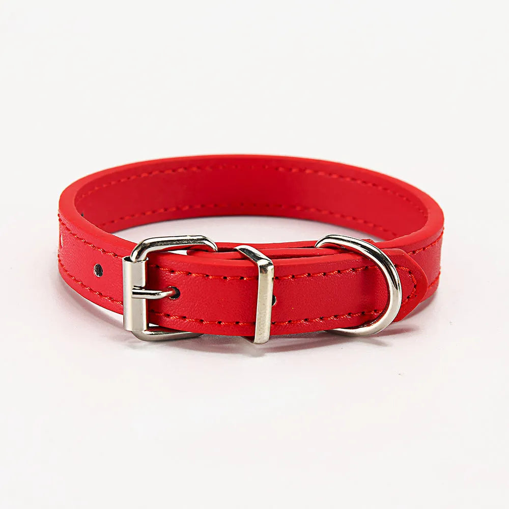 PU leather dog collar with metal buckle in coffee colour on white background